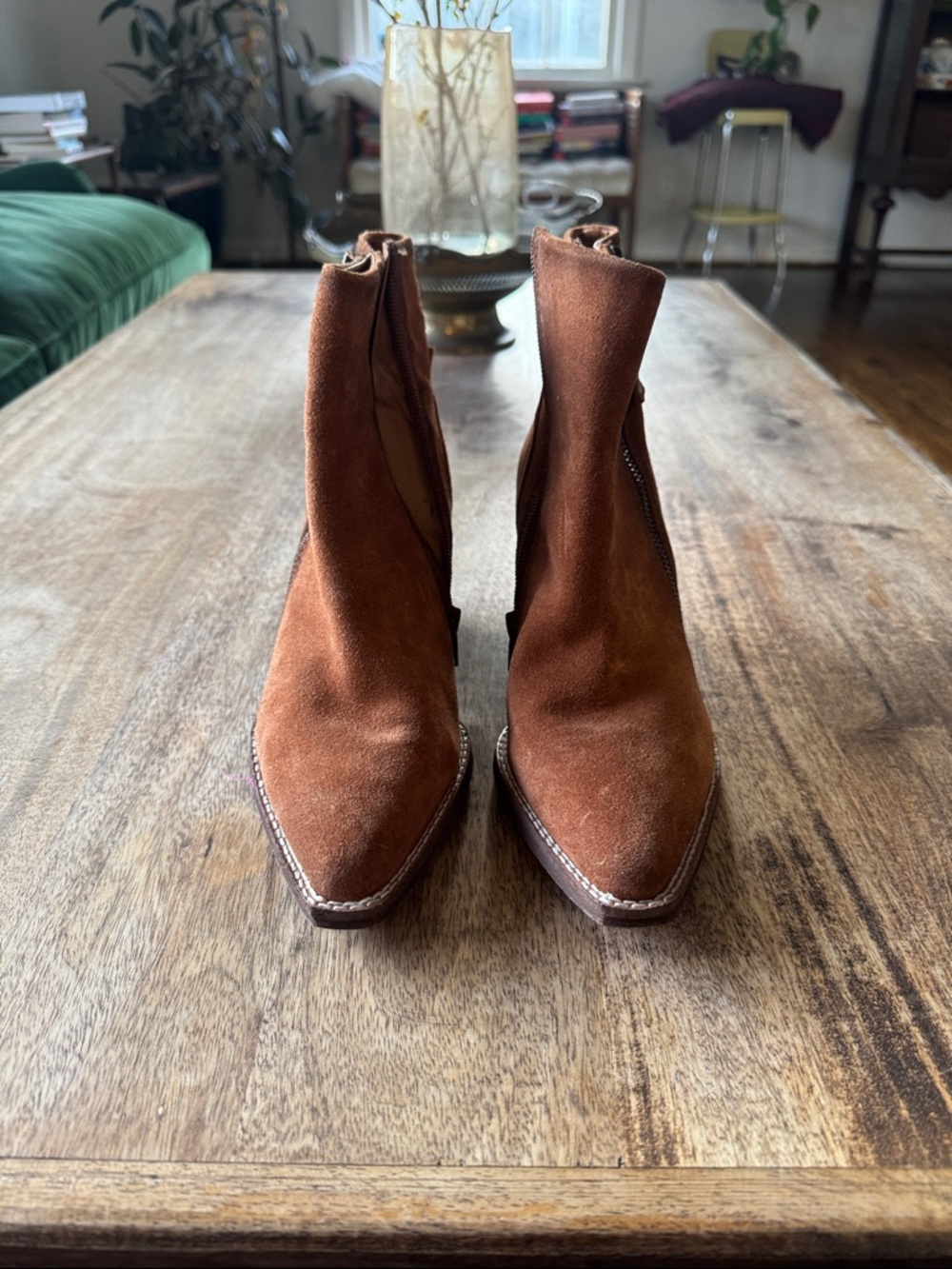 Zodiac Rust Suede Pointed Ankle Booties